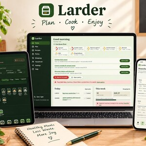 Larder Meal Planner App | Wochenplan, Einkaufsliste, Verfallsdatum-Tracker (HTML Offline)