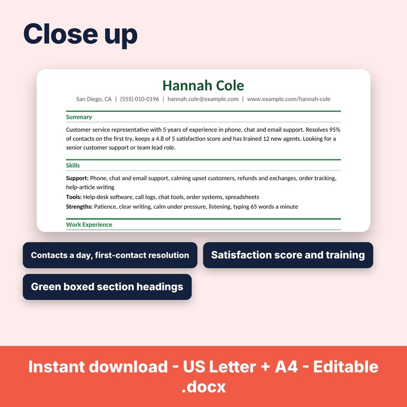 Client Service Cv Example Customer Service Resume Template, Customer Support CV, Call Center ...