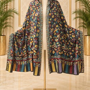 Modal Silk Shawl, Green Floral Paisley Stole, Wedding Wrap (29x80 Inches) approximately.