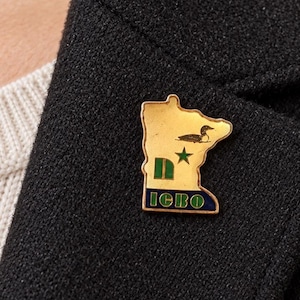 Vintage ICBO Minnesota State Shape Enamel Lapel Pin Loon Star Souvenir Gold Tone