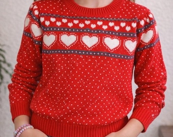 Vintage collage rood hart Fair Isle gebreide trui kinderen ronde hals trui