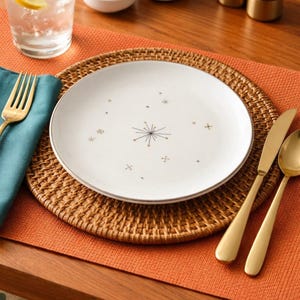Syracuse China Evening Star broodboterborden set 4 Atomic Starburst MCM 6 in