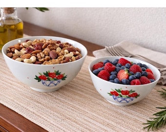 Porcelaine de Chise Blommor Handmålade Porslinsskålar Set om 2