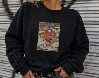 Sudadera navideña vintage Fruit of the Loom Mary Engelbreit, negra, talla grande