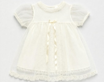 Vintage Kids White Sleeveless Under Dress Slip Top with Lace Trim Hem