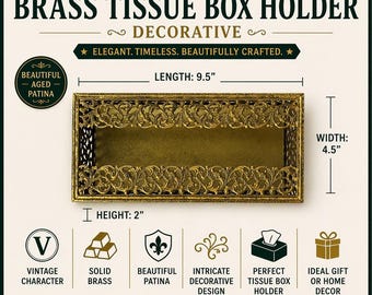 Funda para caja de pañuelos de filigrana dorada vintage, estilo Hollywood Regency, soporte de metal ornamentado