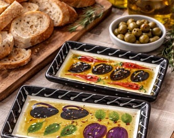 Juego de 2 bandejas de cerámica para aperitivos de Crate & Barrel, marca Debby Segura, estilo vintage, fabricadas en Italia en 1999.