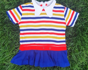 1960s Mod Toddler Dress. Striped Beagle Collar Little Girl Dress.