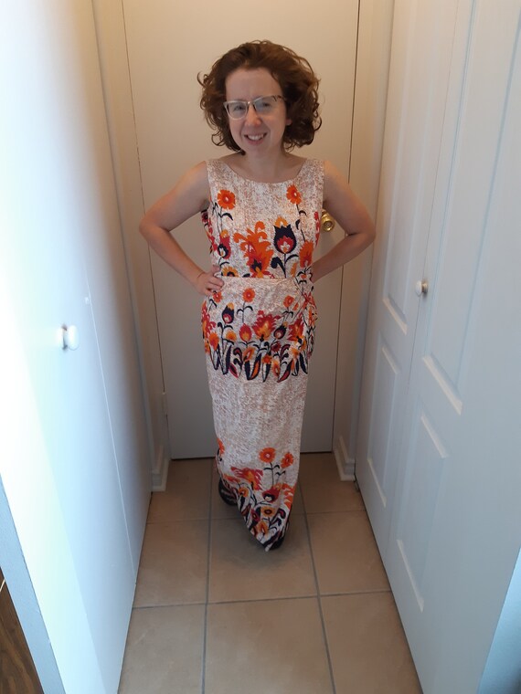 1950s/1960s Sarong Tiki Dress. Floral Wiggle Dress