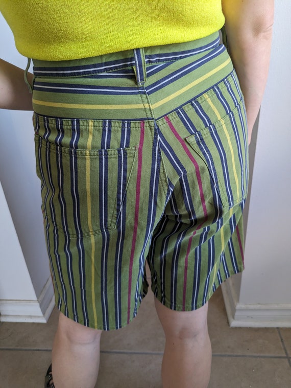 1990s Esprit Sport Cotton Shorts. Green Striped L… - image 9