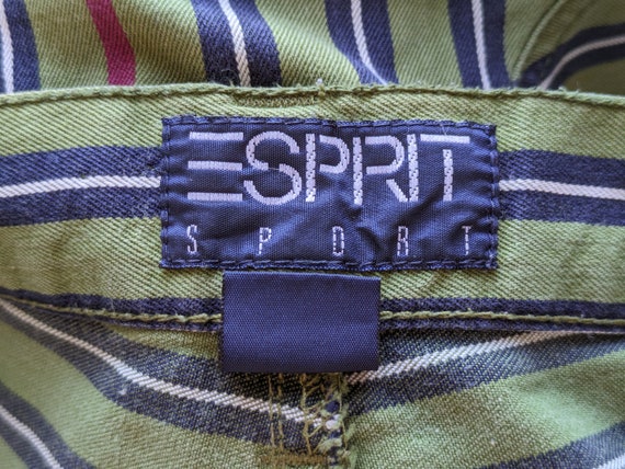 1990s Esprit Sport Cotton Shorts. Green Striped L… - image 6