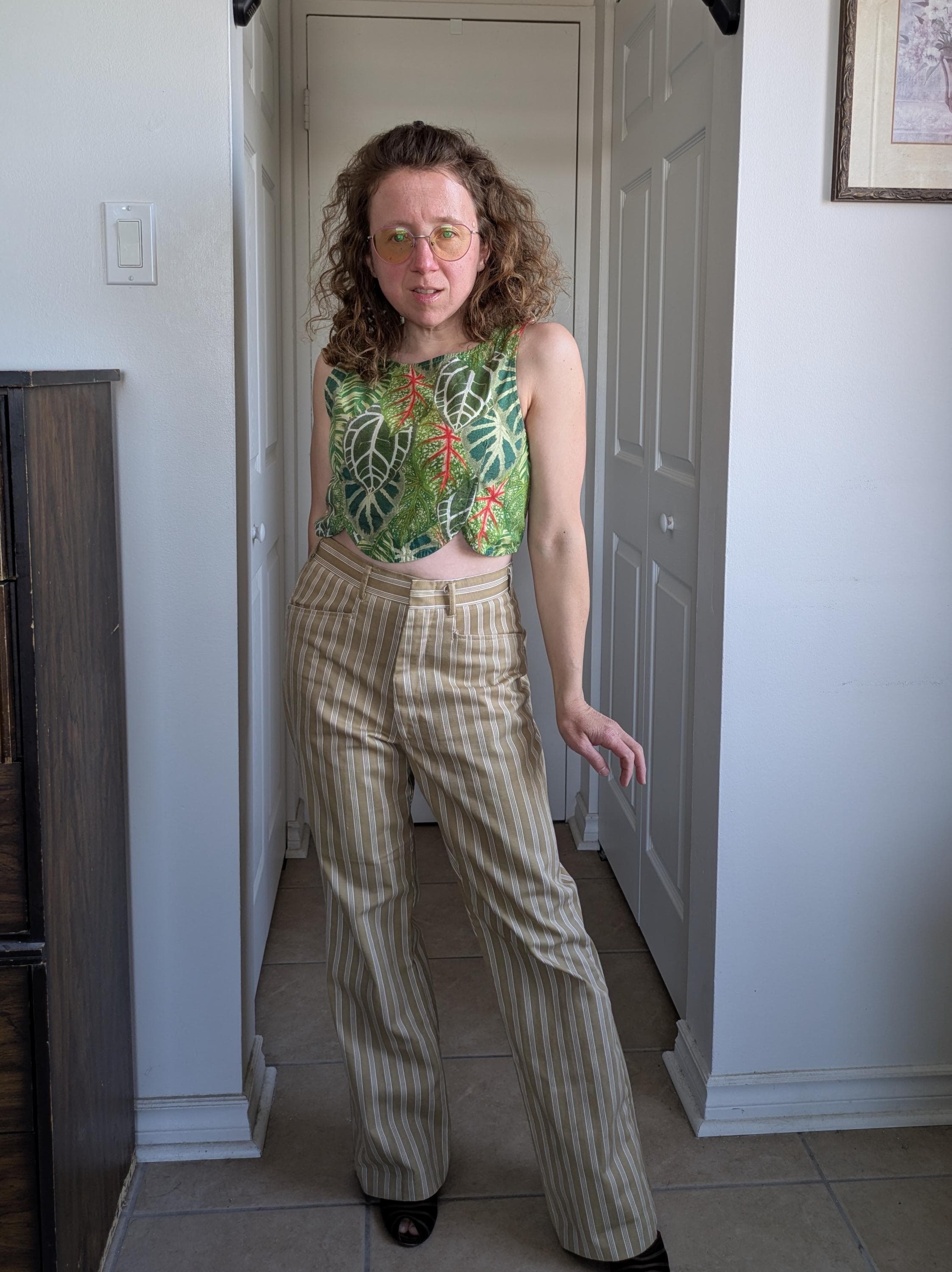 パンツ 70s stripe straight wide slacks pants Vintage Rainbow Red Black Striped Pants XS High Waist Wide