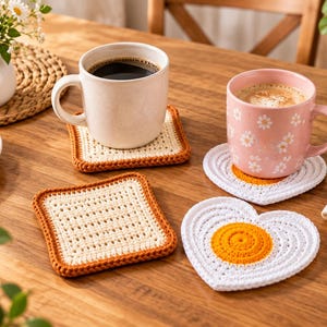 Crochet Breakfast Coaster Pattern PDF, Toast & Fried Egg Designs (Digital Download)