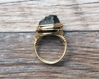 Raw Black Tourmaline ring, 14k gold filled or Sterling Silver