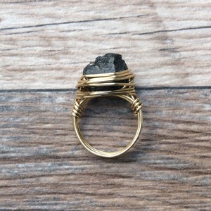 Raw Black Tourmaline ring, 14k gold filled or Sterling Silver