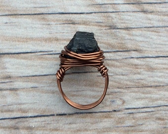 Raw Black Tourmaline wire wrapped ring