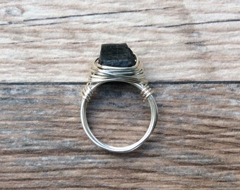 Raw Black Tourmaline ring, Sterling Silver or 14k gold filled