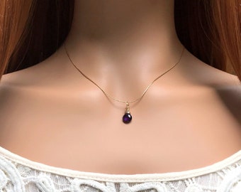 Amethyst choker necklace, February birthstone, 14k Gold filled