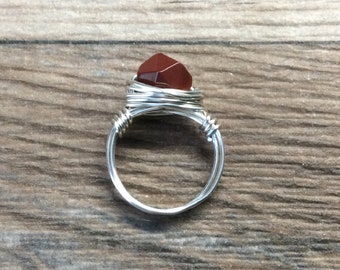 Red Jasper ring - Sterling silver or 14k gold filled, faceted wire wrapped gemstone ring