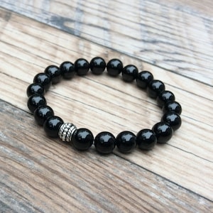 Elegant Black Tourmaline Crystal Bracelet - Stretch Design