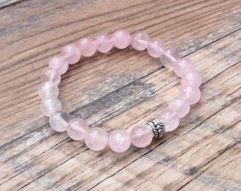 Rose Quartz beaded bracelet, pretty pink gift for her