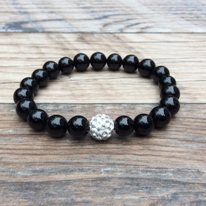 Elegant Black Tourmaline anklet with rhinestone accent - Perfect Gift Idea