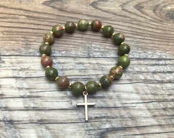 Handmade Gemstone Cross Bracelet - Unique Christian Gift for Her