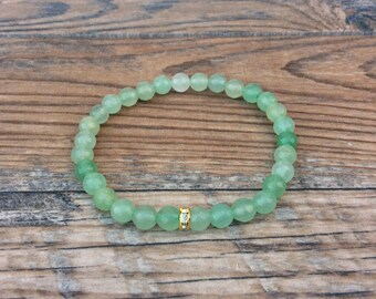 Green Aventurine Bracelet With Rhinestone Accent - Minimalist, Stretch Design