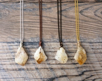 Handcrafted Raw Citrine Pendant Necklace, November birthstone