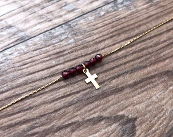 Dainty Cross Necklace Featuring Garnet - Ideal Gift For Her