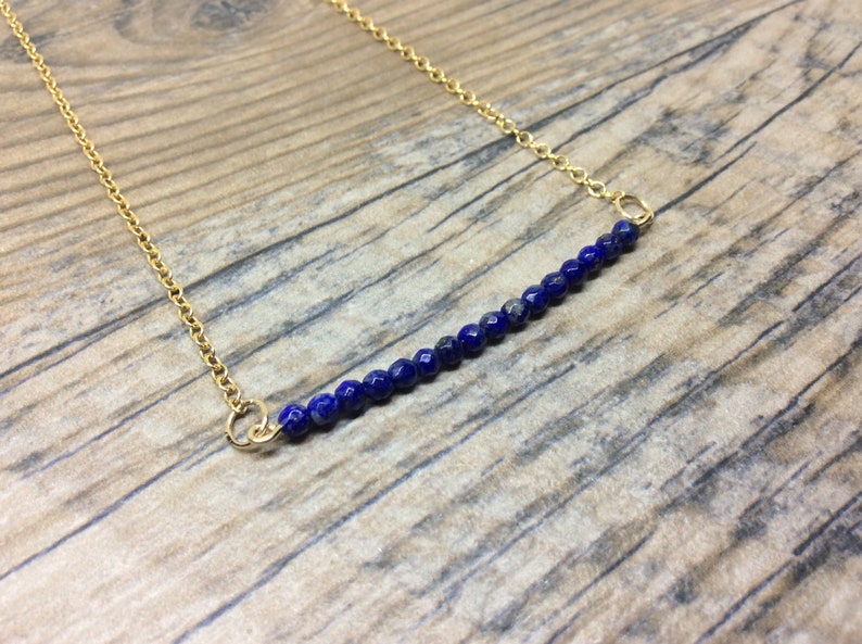 14k gold filled September birthstone minimalist jewelry Lapis Lazuli bracelet and necklace set