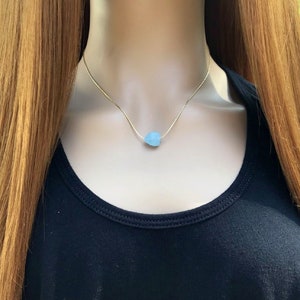 Minimalist Blue Aquamarine Gemstone Necklace - Ideal Gift For March Birthdays