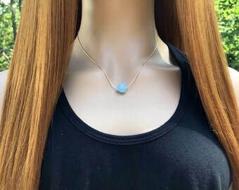 Minimalist Blue Aquamarine Gemstone Necklace - Ideal Gift For March Birthdays