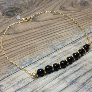 Dainty Black Tourmaline Anklet - Minimalist and Elegant Gift for Her