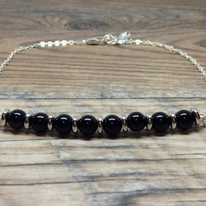 Elegant Black Onyx Anklet: Perfect Minimalist Gift for Her