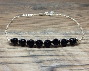 Black Onyx anklet, Sterling Silver