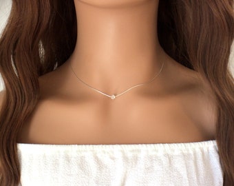 Tiny Herkimer Diamond necklace , April birthstone, sterling silver