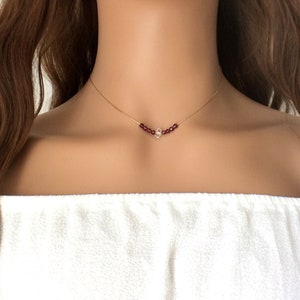 Dainty Herkimer Diamond And Garnet Necklace - Ideal January Birthstone Gift Idea