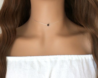 Tiny Smoky Quartz choker necklace, Sterling Silver or 14k gold filled