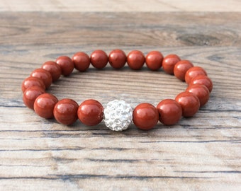 Red Jasper bracelet with rhinestone focal bead