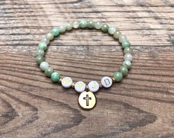 Green WWJD Bracelet With Cross Charm - Christian Gift Idea For Her