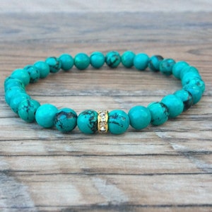 Dainty Turquoise Beaded Bracelet - Elegant Stretch Design