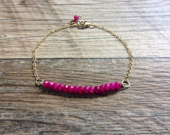 Pink Jade bracelet - minimalist bracelet - dainty bracelet - 14k gold filled