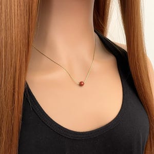 Dainty Red Jasper Gemstone Necklace - Minimalist Jewelry Gift Idea For Her