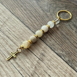 Elegant Gemstone Cross Keychain or Purse Charm - Ideal Christian Gift