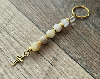 Elegant Gemstone Cross Keychain or Purse Charm - Ideal Christian Gift