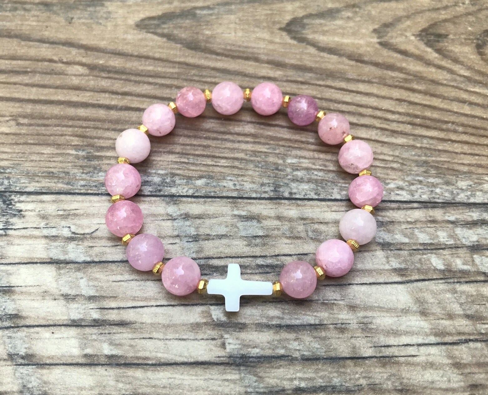 Handcrafted Pink Beaded Cross Bracelet - Unique Christian Gift for Her