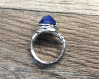 Lapis Lazuli ring - Sterling silver or 14k gold filled, faceted wire wrapped gemstone ring