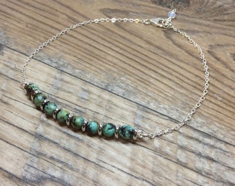 African Turquoise anklet, Sterling Silver