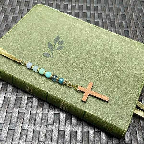 Christian Gemstone Bookmark With Wooden Cross - Ideal Christian Gift
